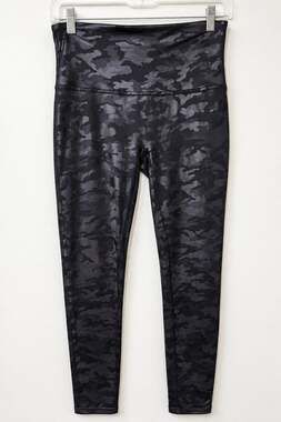 SPANX Faux Leather Camo Leggings Women’s Large Black High Rise 20185R
